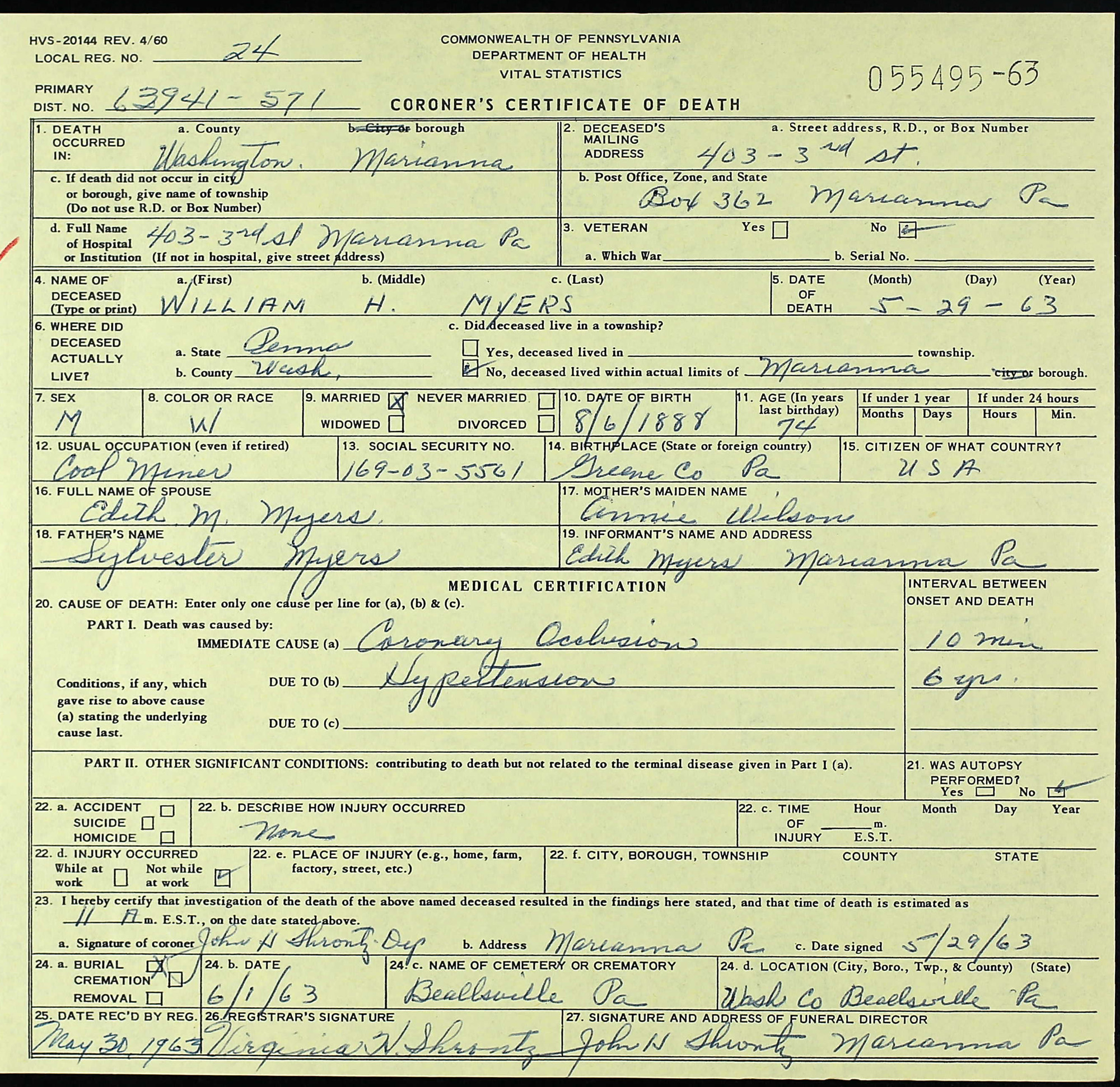 death certificate